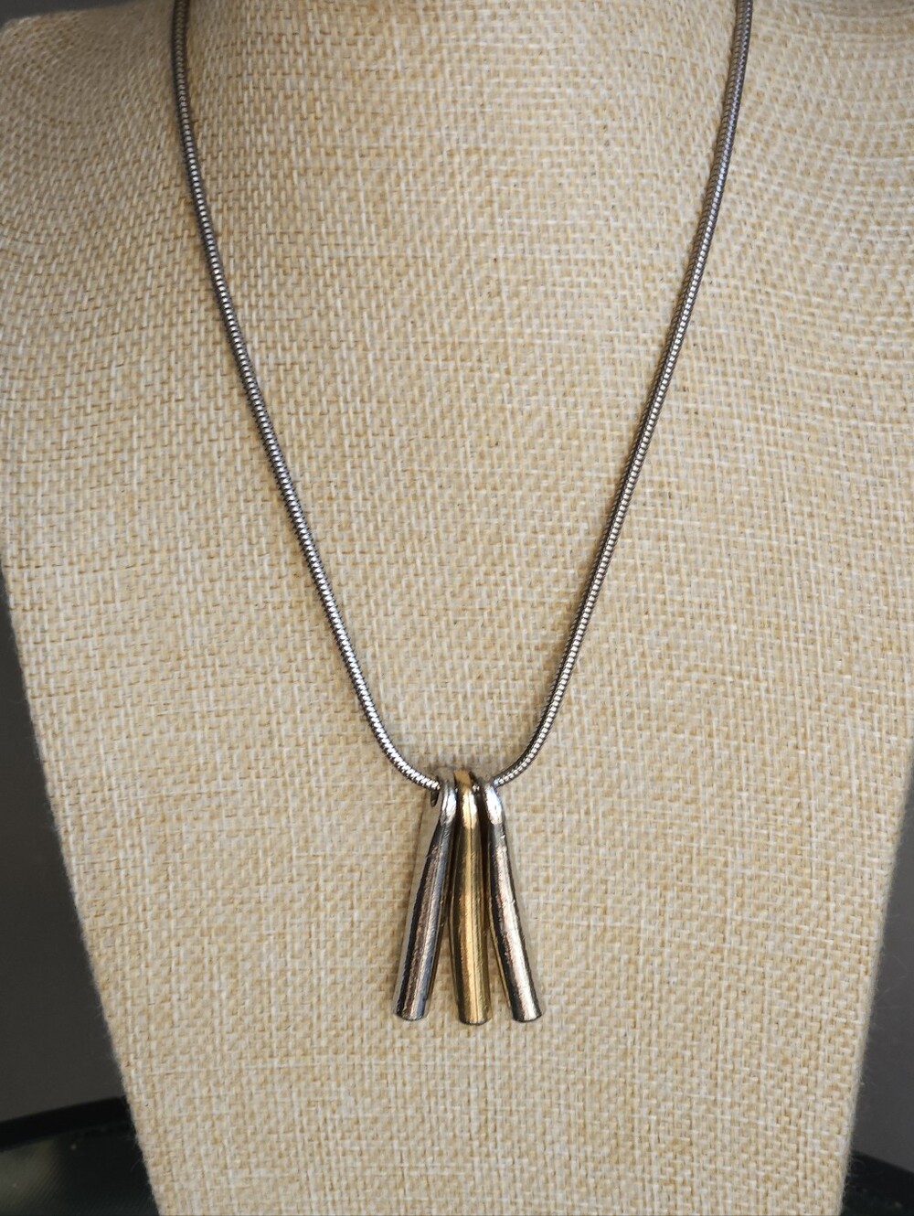 Mixed Metal Triple Tube Pendant Necklace - Silver & Gold